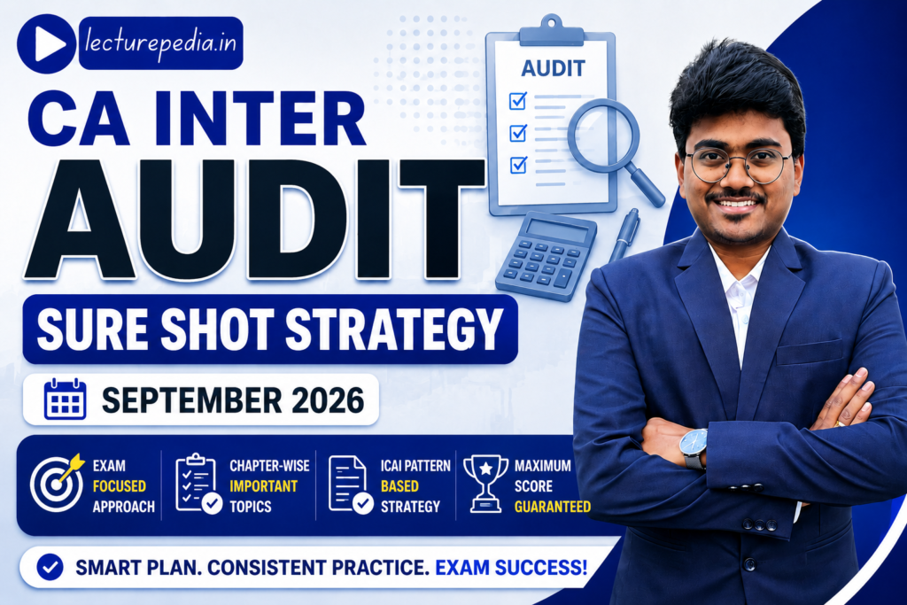 CA Inter Audit Preparation Strategy for September 2026 by CA Balakrishna Kovuru with chapter-wise study plan, ICAI pattern, important topics, and exam preparation tips.